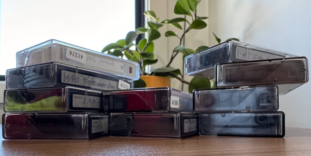 A stack of Video8 tapes